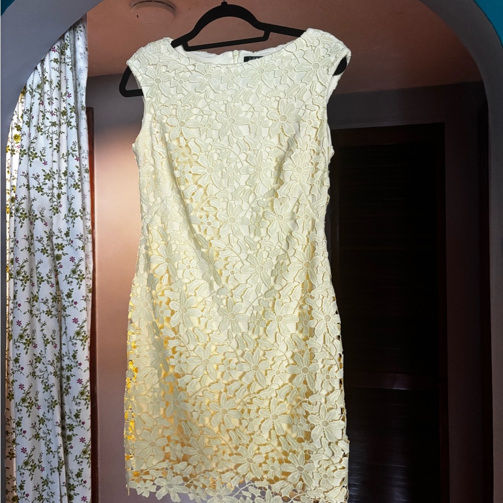Lauren Ralph Lauren Butter Yellow Floral Lace Mini Dress